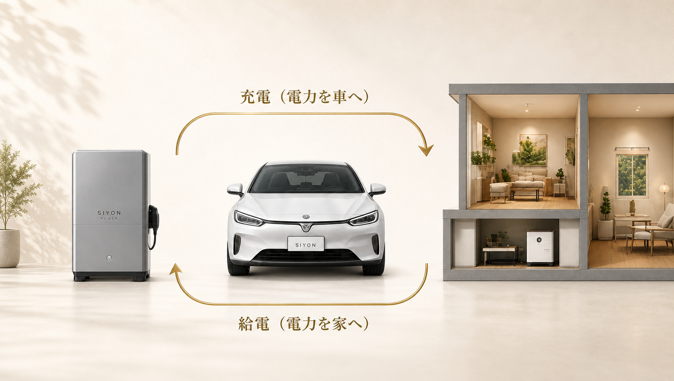 V2HによってEVの電力を家庭で活用するシステム
